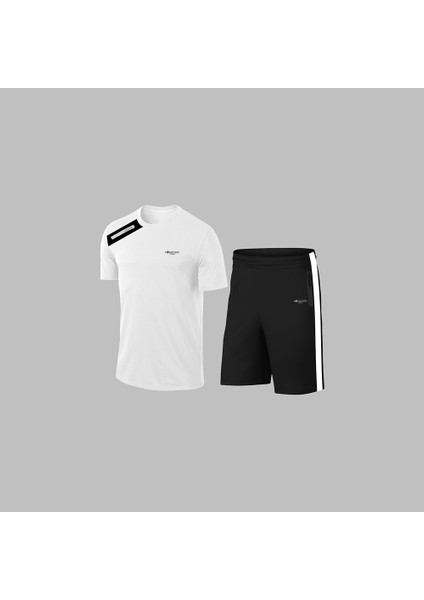 Erkek Beyaz Dri-Fit Kumaş Rahat Konforlu Kesim Yuvarlak Yaka Kısa Kol Tişört Şort Spor Seti S-3xl