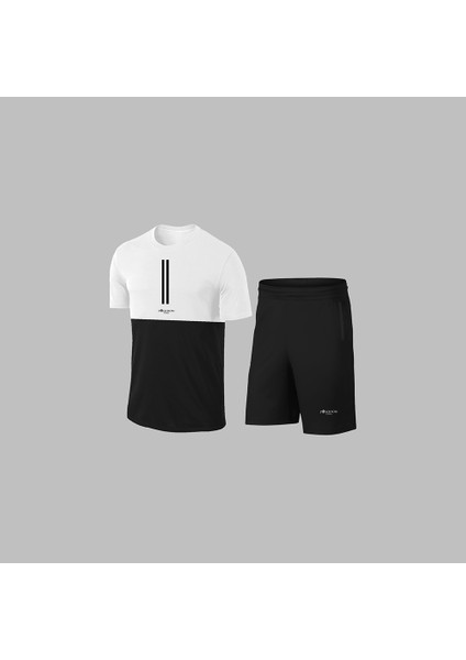 Yeni Seri Büyük Beden Erkek Beyaz Dri-Fit Kumaş Rahat Konforlu Kesim Yuvarlak Yaka Kısa Kol Tişört Şort Spor Seti 4XL-10XL