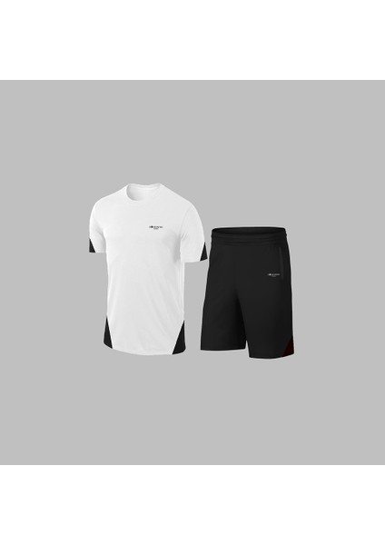 Yeni Seri Büyük Beden Erkek Beyaz Dri-Fit Kumaş Sıfır Yaka Kısa Kol Tişört Şort Alt Üst Takım 4XL-10XL