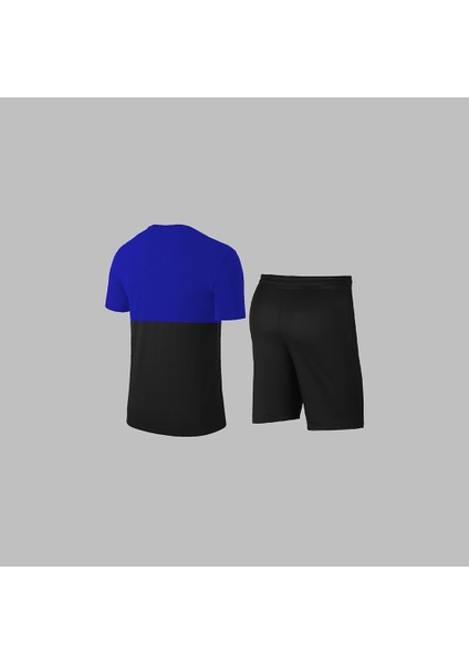 Yeni Seri Büyük Beden Erkek Mavi Dri-Fit Kumaş Antrenman ve Koşu Için Konforlu Cepli Düz Tişört Şort Seti 4XL-10XL