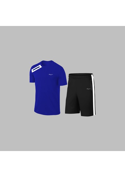 Yeni Seri Büyük Beden Erkek Mavi Dri-Fit Kumaş Spor Için Konforlu Cepli Kısa Kol Tişört Şort Ikili Takım 4XL-10XL