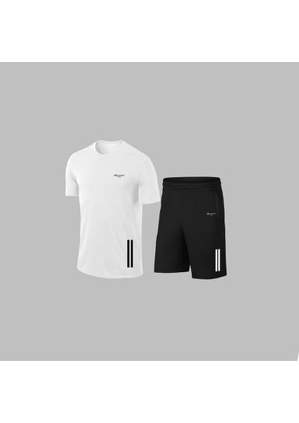 Yeni Seri Büyük Beden Erkek Beyaz Dri-Fit Kumaş Yuvarlak Yaka Kısa Kol Tişört Şort Alt Üst Takım 4XL-10XL