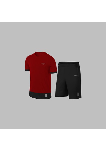 Yeni Seri Battal Beden Erkek Bordo Dri-Fit Kumaş Cepli Baskısız Bisiklet Yaka Tişört Şort Sporcu Alt Üst Takım 4XL-10XL
