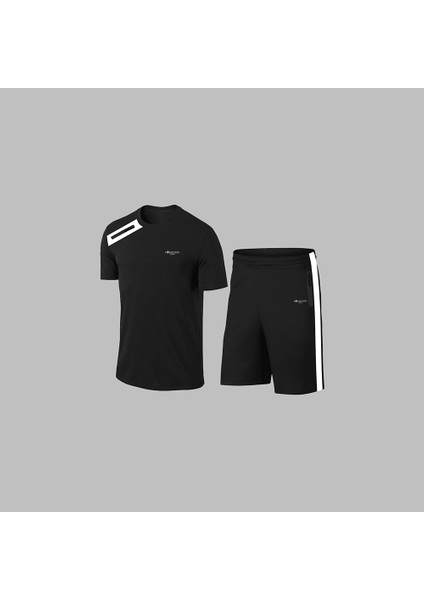 Yeni Seri Büyük Beden Erkek Siyah Dri-Fit Kumaş Yuvarlak Yaka Cepli Şık Konforlu Tişört Şort Seti 4XL-10XL