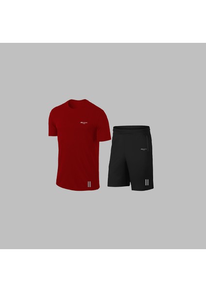 Yeni Seri Büyük Beden Erkek Bordo Dri Kumaş Baskısız Günlük Rahat Tişört Şort Spor Takım Seti 4XL-10XL