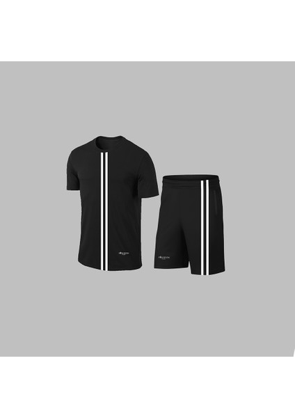 Yeni Seri Battal Beden Erkek Siyah Dri-Fit Kumaş Düz Yaka Cepli Şık Konforlu Tişört Şort 4XL-10XL