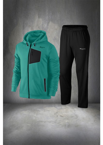 Büyük Beden Erkek Haki Supra Penye Kumaş Fermuarlı Kapüşonlu Yürüyüş Takımı (4xl- 10XL)