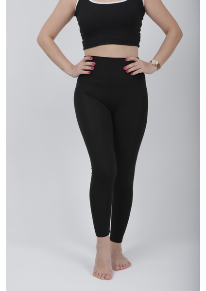 Siyah, Yüksek Bel,toparlayıcı Içi Şardonlu Dalgıç Kumaş Kışlık Esnek Kadın Tayt