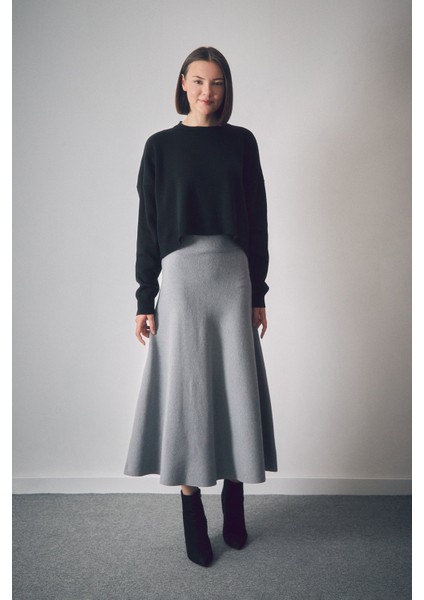 Basic Bisiklet Yaka Oversize Crop Triko Kazak