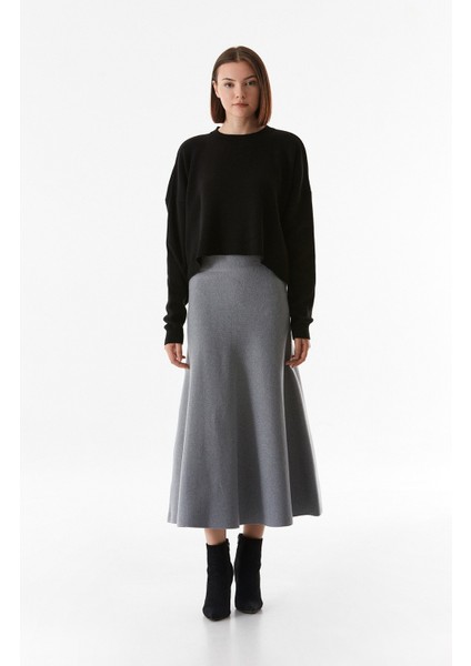 Basic Bisiklet Yaka Oversize Crop Triko Kazak