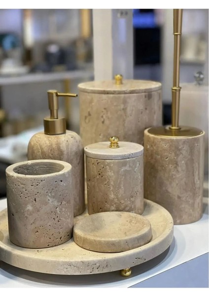 Lux Mermer Banyo Seti 7 Parça Traverten Bej, Şık ve Dayanıklı Tasarım fiyatları