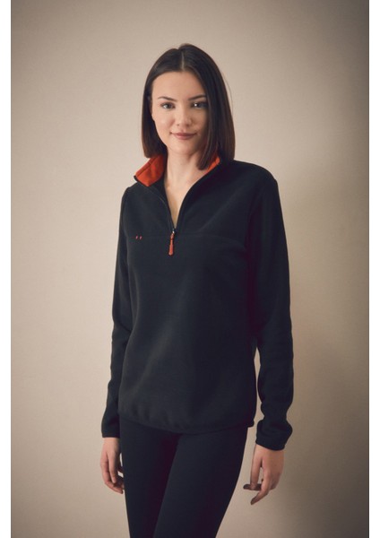 Basic Yarım Fermuarlı Dik Yaka Polar Sweatshirt