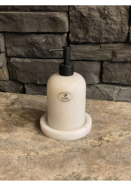 Mermer Beyaz Mat Gold Detaylı Sıvı Sabunluk ve Tepsisi 2'li Set