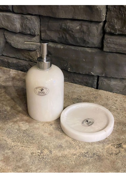Mermer Beyaz Mat Gold Detaylı Sıvı Sabunluk ve Tepsisi 2'li Set modelleri