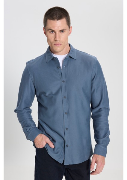 Regular Fit Normal Kesim %100 Pamuk İndigo Gömlek