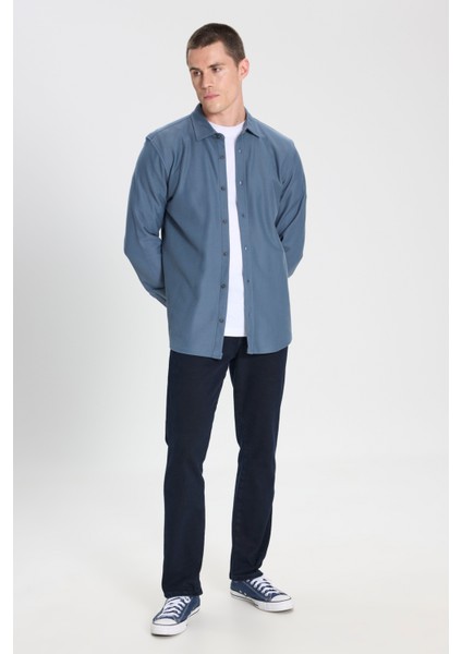 Regular Fit Normal Kesim %100 Pamuk İndigo Gömlek