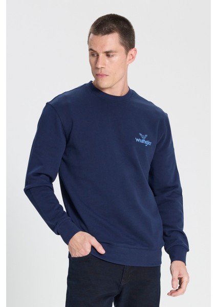 Regular Fit Normal Kesim Bisiklet Yaka Lacivert Sweatshirt