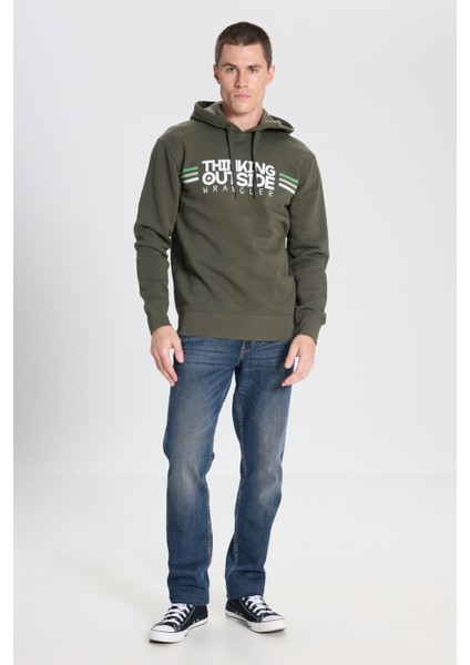 Regular Fit Normal Kesim Kapüşonlu İçi Polarlı Haki Sweatshirt