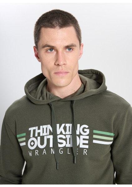 Regular Fit Normal Kesim Kapüşonlu İçi Polarlı Haki Sweatshirt