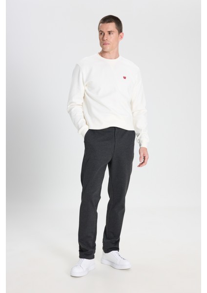 Regular Fit Normal Kesim Normal Bel Dar Paça Antrasit Melanj Chino Pantolon