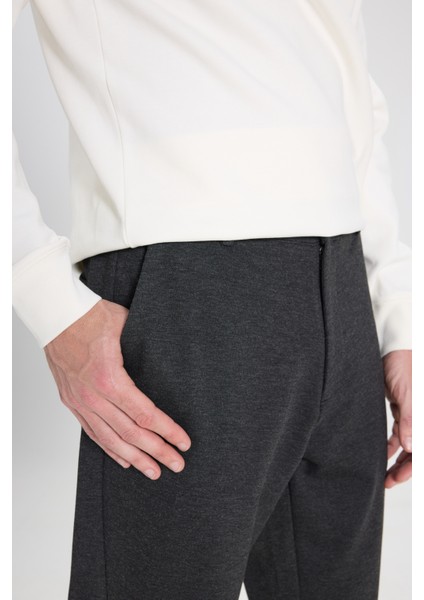 Regular Fit Normal Kesim Normal Bel Dar Paça Antrasit Melanj Chino Pantolon