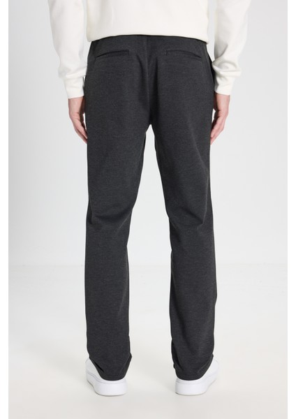 Regular Fit Normal Kesim Normal Bel Dar Paça Antrasit Melanj Chino Pantolon