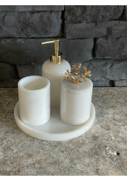 Beyaz Mermer 4'lü Banyo Takımı, Dar Alanlar İçin, Şık ve Dayanıklı Tasarım fırsatları