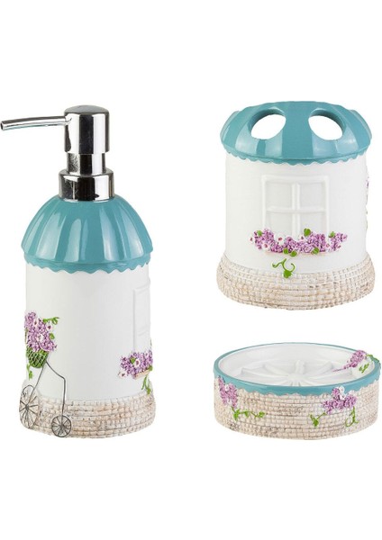 Bodrum 3'lü Banyo Seti - Beyaz ve Mavi, Reçine Malzeme, Şık ve Kullanışlı Tasarım