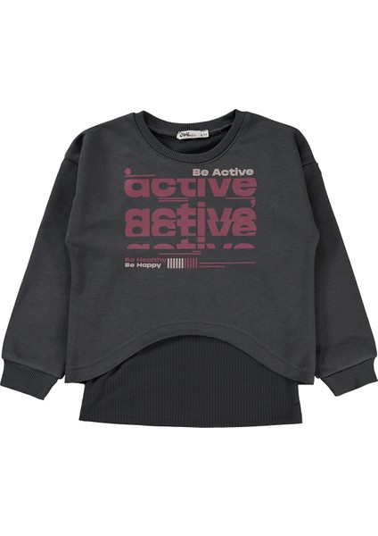 Kız Çocuk Sweatshirt 6-9 Yaş Açık Füme