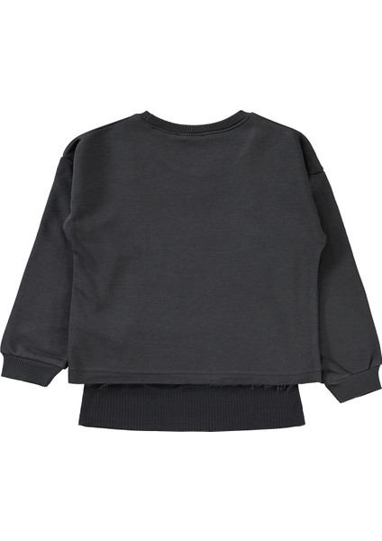 Kız Çocuk Sweatshirt 6-9 Yaş Açık Füme