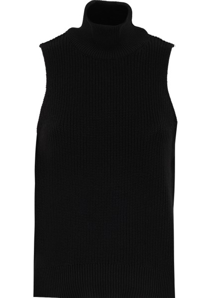 Balıkçı Yaka Basic Düz Siyah Kazak Kadın F4WL-KZK0217