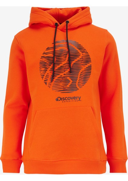 Turuncu Erkek Kapüşon Yaka Relaxed Fit Baskılı Sweatshirt D4WM-SWT3329