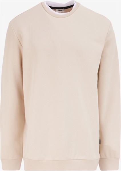 Bisiklet Yaka Düz Bej Erkek Sweatshırt J4WM-SWT7355