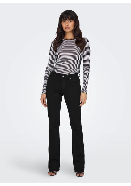 Normal Bel Geniş Paça Regular Straight Siyah Kadın Denim Pantolon Onlblush Mıd Flared Dnm REA2343 Noo