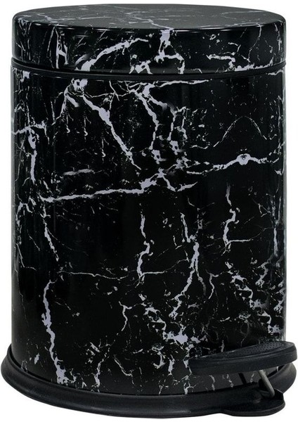 Siyah Mermer 4'lü Set: Pedallı Çöp Kovası, WC Fırçası, Sabunluk ve Diş Fırçalık modelleri