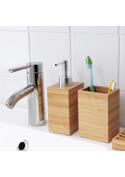 Tekno Trust 2'li Bambu Banyo Seti Sıvı Sabunluk ve Diş Fırçalık