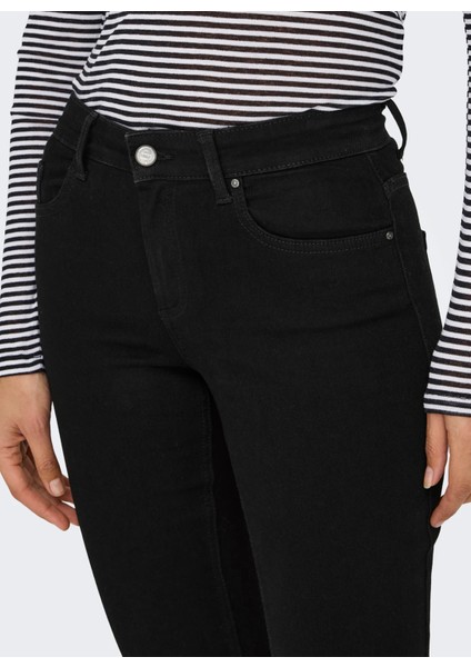 Normal Bel Geniş Paça Regular Straight Koyu Siyah Kadın Denim Pantolon Onlblush Mıd Flared Dnm REA2343 Noo modelleri
