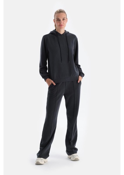 Lacivert Bol Paça Nervürlü Basıc Modal Pantolon