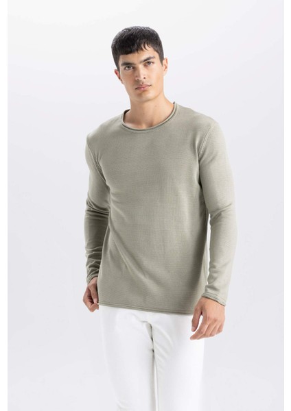 Relax Fit Bisiklet Yaka Basic Düz Triko Kazak D3278AX24WN