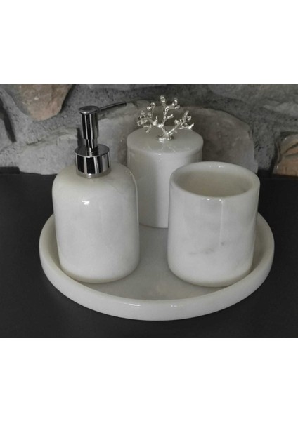 Beyaz Mermer 4'lü Banyo Seti, şık ve kullanışlı tasarım, doğal görünüm