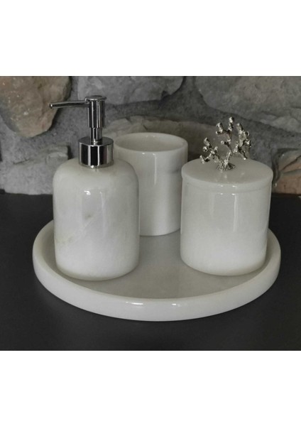 Beyaz Mermer 4'lü Banyo Seti, şık ve kullanışlı tasarım, doğal görünüm modelleri