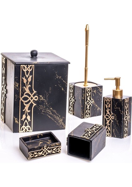 Lale Siyah 5 Parça Şık Banyo Seti, Zarif ve Kullanışlı Tasarım