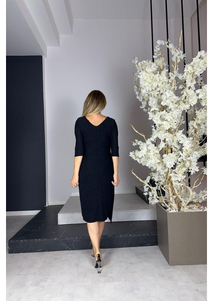 G0972 Taş Detaylı Drapeli Abiye Elbise Siyah fiyatları