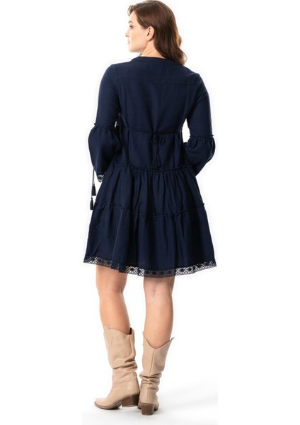 Uzun Kol Seçil Pazen Kısa Sonbahar ve Kışlık Elbise Lacivert Lcvt fiyatları