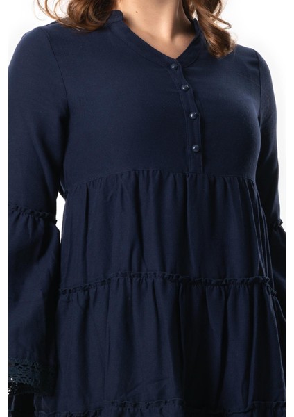 Uzun Kol Seçil Pazen Kısa Sonbahar ve Kışlık Elbise Lacivert Lcvt modelleri