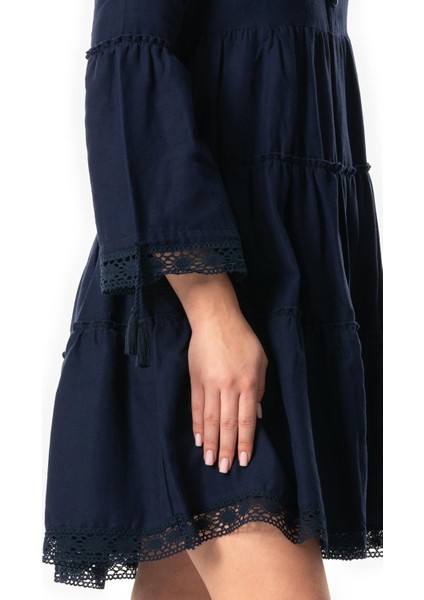 Uzun Kol Seçil Pazen Kısa Sonbahar ve Kışlık Elbise Lacivert Lcvt fırsatları