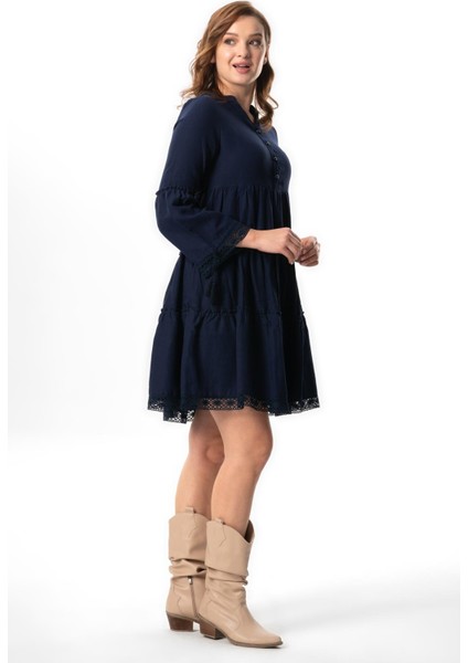 Uzun Kol Seçil Pazen Kısa Sonbahar ve Kışlık Elbise Lacivert Lcvt indirimleri