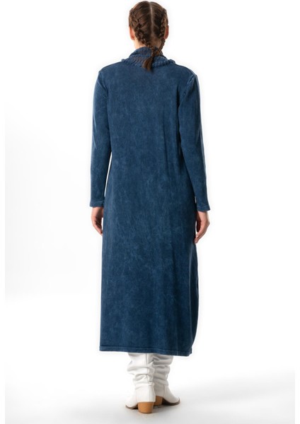 Uzun Kol Sevda Geniş Boğazlı Sonbahar ve Kışlık Cepli Triko Elbise Indigo Indg fiyatları