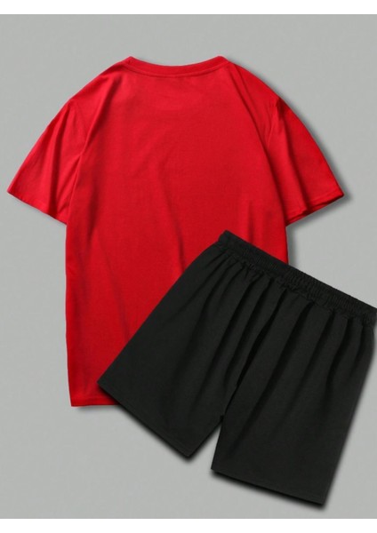 Erkek Kırmızı New York 19 Baskılı Şort T-Shirt Takım fiyatları