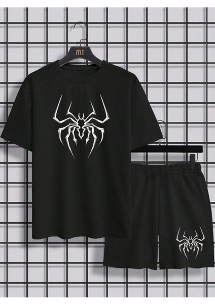 Erkek Siyah Örümcek Baskılı Şort T-Shirt Takım fiyatları